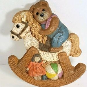 Vintage 1996 Teddy Bear/Rocking Horse Wall Hanger